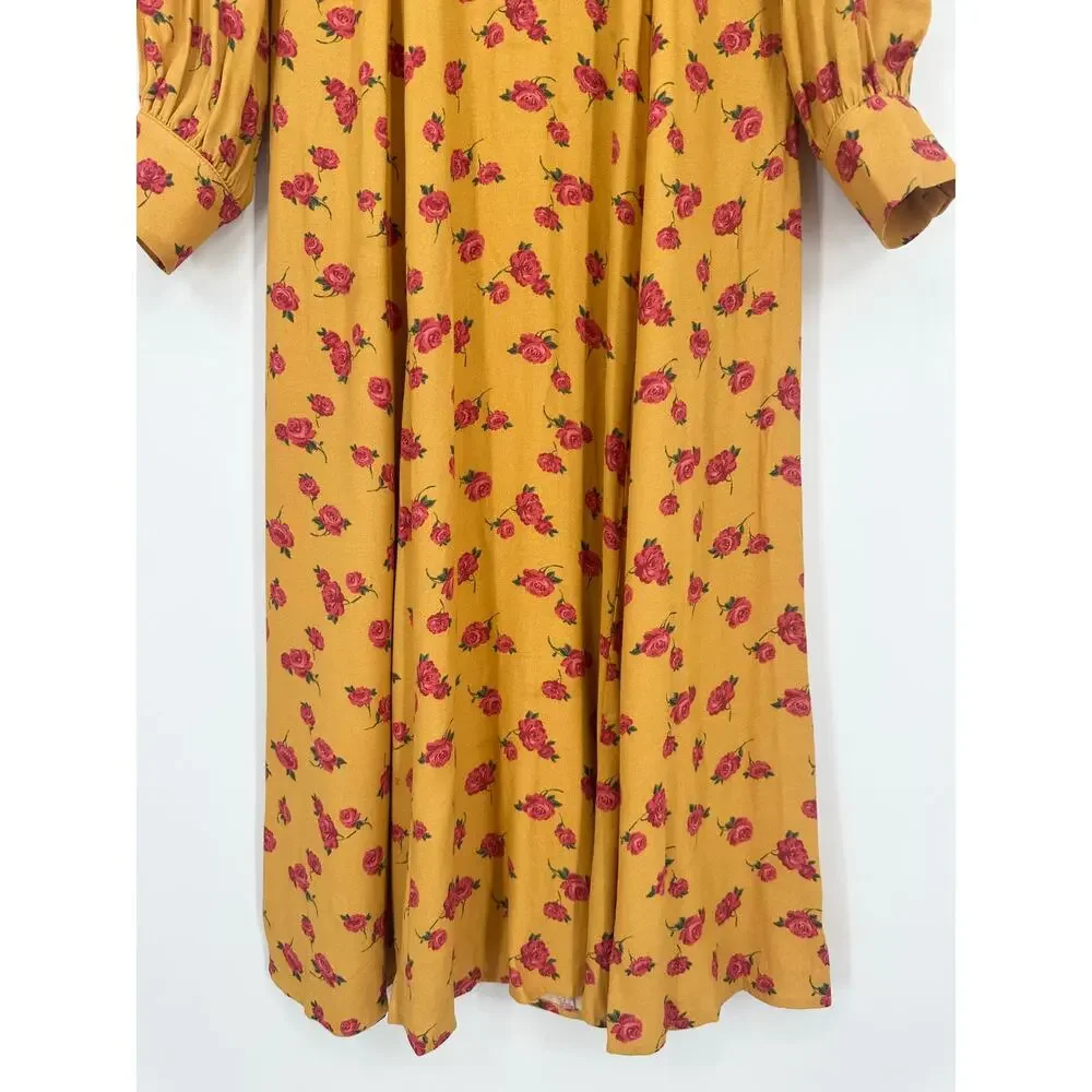 REFORMATION Josephine Midi Dress Floral Puff Long Sleeve Crew Neck Maxi, Amelia - Picture 8 of 15